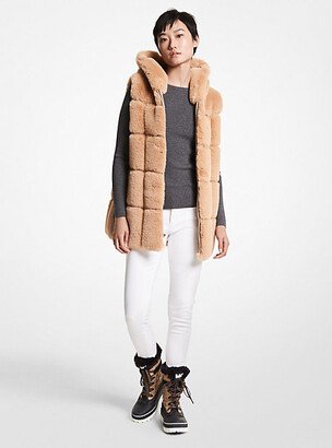 Quilted Faux Fur Hooded Vest-AB