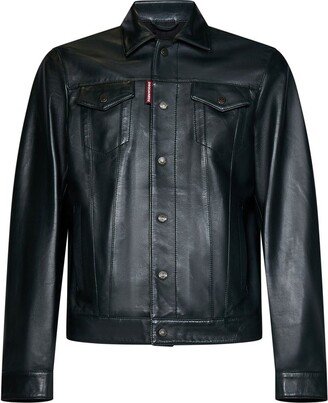 Long Sleeved Button-Up Leather Jacket-AA