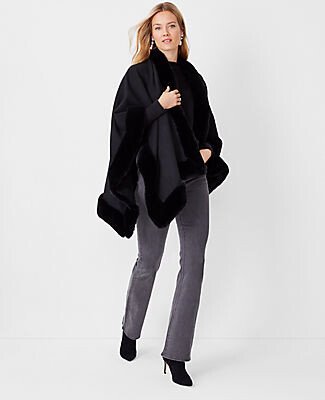 Faux Fur Trim Open Poncho