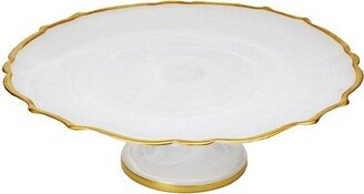 White Alabaster Cake stand with Gold Trim