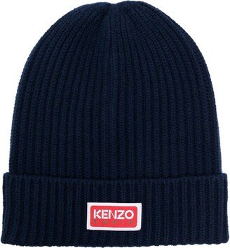 Logo-Patch Ribbed-Knit Beanie-AB