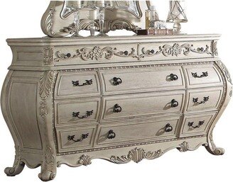 Eleven Drawer Wooden Dresser With Scrolled Feet, Antique White