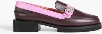 Crystal-embellished two-tone leather loafers