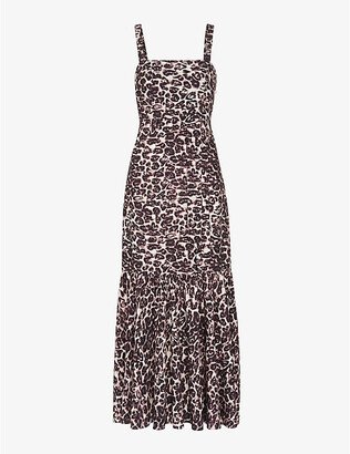 Womens Multi-coloured Eleta Leopard-print Woven Midi Dress