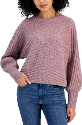 Juniors' Rib-Knit Blouson-Sleeve Sweater