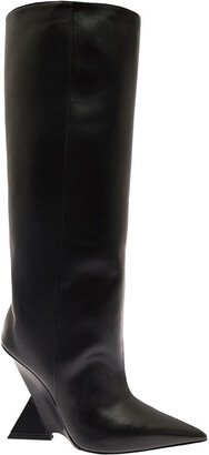 'Cheope Black Tubular Boots with Pyramid Heel in Leather Woman