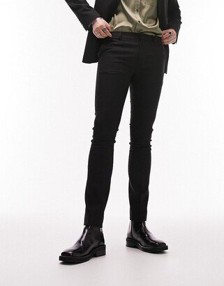 stretch super skinny textured suit pants in black