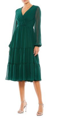 Illusion Long Sleeve Tiered Midi Dress