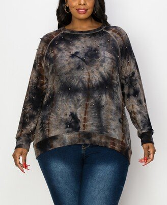 Plus Size Cozy Long Sleeve Pullover Top with Gunmetal Studs