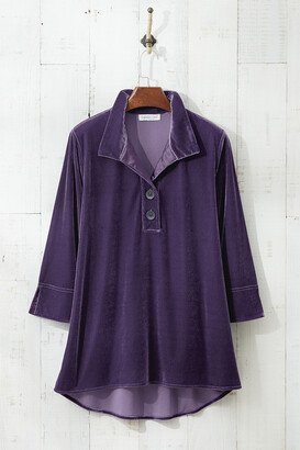 Women's Velvet Popover Tunic Top - Deep Violet - PS - Petite Size