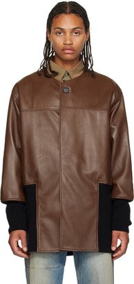 T/SEHNE Brown Cut-Through Leather Jacket