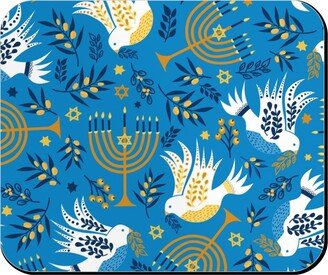 Mouse Pads: Hanukkah Birds Menorahs - Light Blue Mouse Pad, Rectangle Ornament, Blue