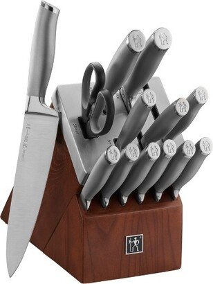 Modernist 14-pc Self-Sharpening Knife Set with Block, Chef Knife, Paring Knife, Bread Knife, Steak Knife, Dark Brown, Stainless Steel