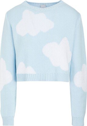 Organic Cotton Jacquard Cropped Crewneck Sweater Sky Blue