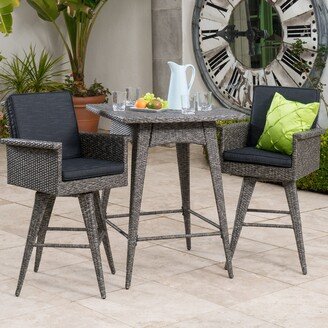 Puerta Outdoor 3-piece Wicker Dining Bar Set with Cushions