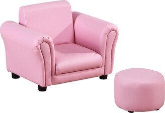 Kids Sofa Set with Footstool, Upholstered Armchair for Kids 18M+, Baby Sofa for Playroom, Children's Bedroom, Nursery Room, Pink
