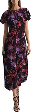 Leni Floral Print Cap Sleeve Midi Dress