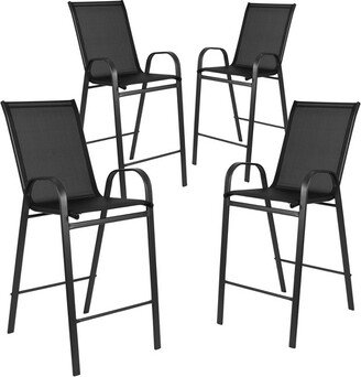 Emma and Oliver 4 Pack Black Outdoor Barstool with Flex Comfort Material and Metal Frame