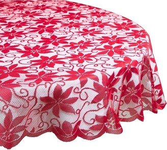 Juvale Red Poinsettia Lace Dining Tablecloth Table Cover for Christmas Party Supplies (72 in Round)