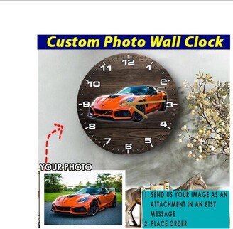 Sport Car Luxury Personalized Wooden Wall Clock, Gifts For Guys, Gift Lovers, Muscle Car, Custom Drifting