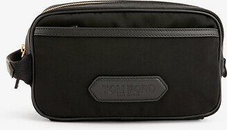 Mens Black Brand-patch Recycled Nylon Washbag