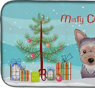 14 in x 21 in Christmas Tree and Yorkie Puppy Dish Drying Mat