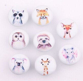 Round Animal Knobs Children's Door Fox Owl Knob Ceramic Kids Dresser Drawer Cabinet Decorative