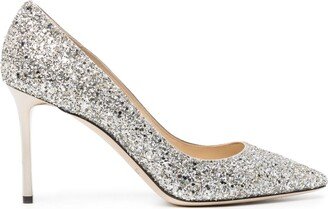 Romy 85mm glitter leather pumps