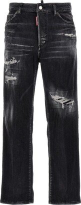 Straight-Leg Distressed-Effect Cropped Jeans