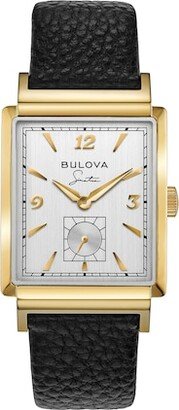 Men's Bulova Frank Sinatra 'My Way' Collection Gold-Tone Strap Watch with Rectangular Silver-Tone Dial (Model: 97A158)