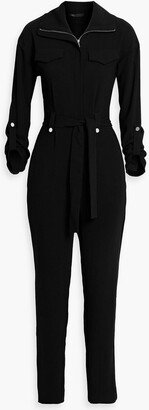 Pleated belted crepe jumpsuit