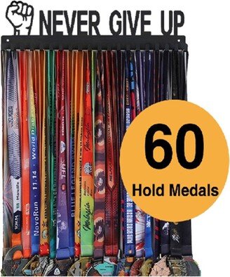 Never Give Up Medal Holder Display Hanger Rack Frame For Sport Sturdy Black Steel Metal Over 60 Medals Easy To Install(1Pcs