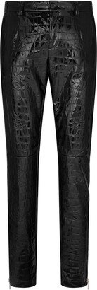 Croc-Embossed Slim-Cut Trousers