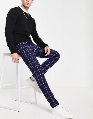 smart skinny pants in navy window plaid