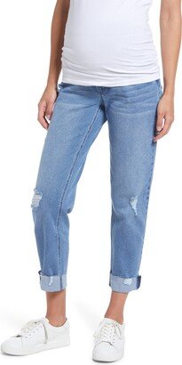 Over the Bump Raw Hem Maternity Slim Girlfriend Jeans