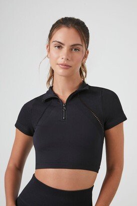 Women's Active Seamless Half-Zip Crop Top in Black Small