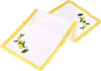 Lemon Pattern Table Runner With Tassels - Lightweight 100% Linen Decor Wedding Vintage Style Decoration