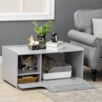 Cat Hidden Litter Box Enclosure Side Table, Cat Washroom Storage with Spacious Space, Large Front Door with Hinges, Elevated Bottom, for Indoor-AA