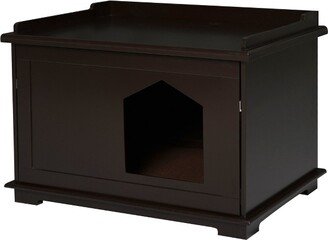 Wooden Cat Litter Box Covered Mess Free End Table Hideaway Storage Cabinet, Brown