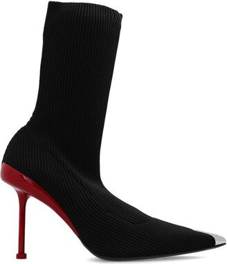 Rib-Knit Pointed-Toe Ankle Boots