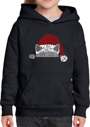 Christmas Peeking Cat - Child Girl's Word Art Hooded Sweatshirt