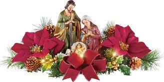 Collections Etc. Collections Etc Lighted Tabletop Nativity Scene with Poinsettias Red