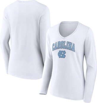 Women's Branded White North Carolina Tar Heels Evergreen Campus Long Sleeve V-Neck T-shirt