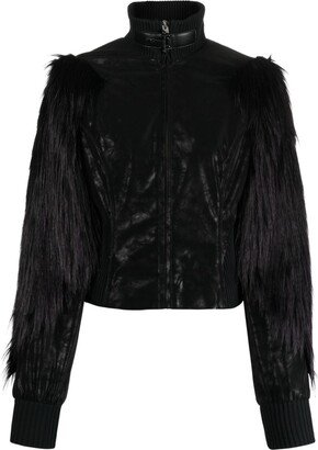 Logo-Engraved Faux-Fur Biker Jacket