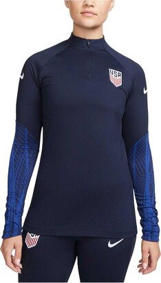 Women's Navy Usmnt Soccer Strike Drill Performance Raglan Quarter-Zip Long Sleeve Top