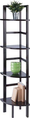 IGEMANINC Coffee Finish 63.5 Storage Shelf with 4 Open Shelves, 90° Right Angle Corner Bakers Rack, Microwave Oven Stand