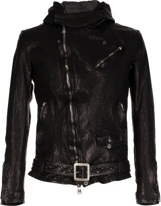 Hooded Leather Biker Jacket