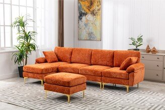 GEROJO 4-pieces European Style Polyester Sectional Sofa with Iron Feet, Removable Cushions, Ottoman Included