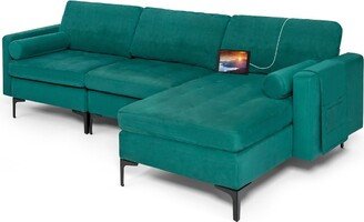 Modular L-shaped Sectional Sofa w/ Reversible Chaise & 2 USB Ports Teal