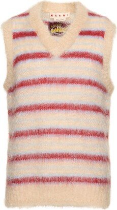 Striped mohair blend knit v-neck vest
